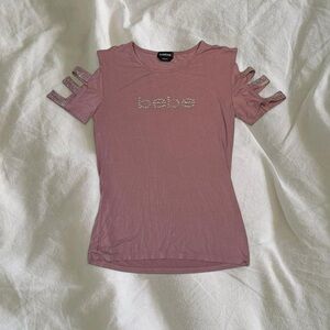 bebe Dusty Pink Cutout Sleeve Logo Tee